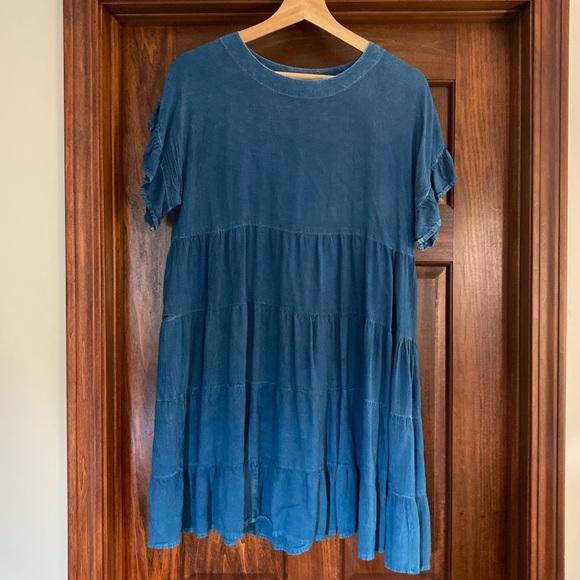 Blue Ruffled Mini Dress - Picture 1 of 4